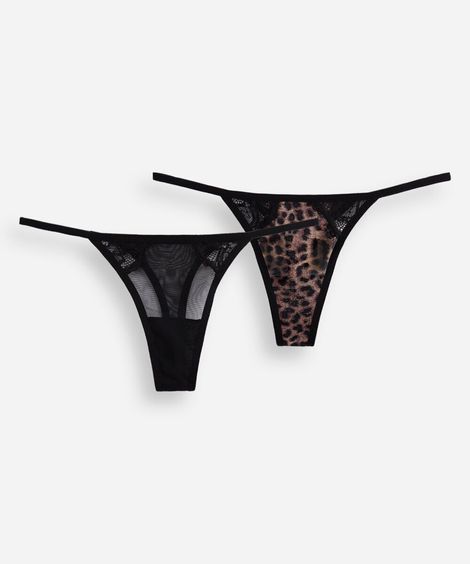 kit de 2 calcinhas fio dental animal print colorido