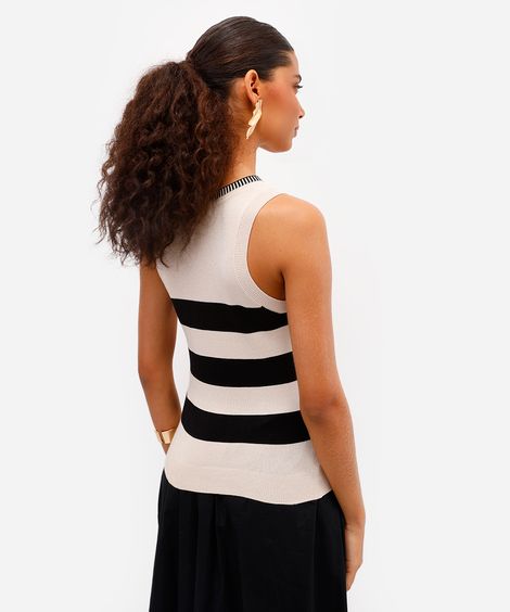regata feminina de tricot listrada bege