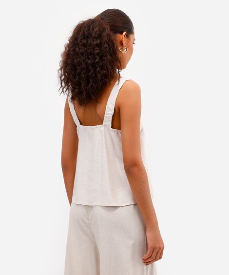 blusa feminina com linho decote quadrado bege