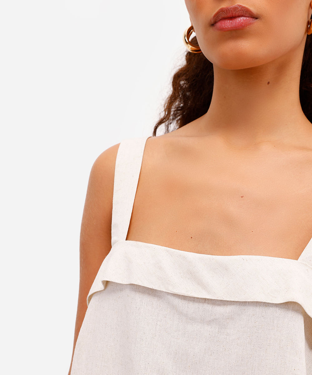 blusa feminina com linho decote quadrado bege