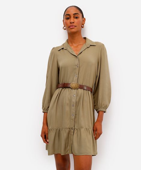 vestido chemise midi de viscose manga bufante verde