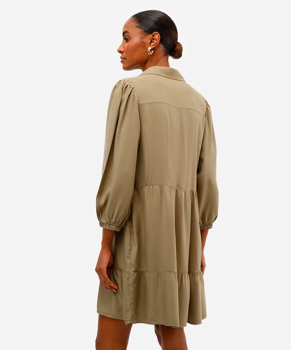 vestido chemise midi de viscose manga bufante verde