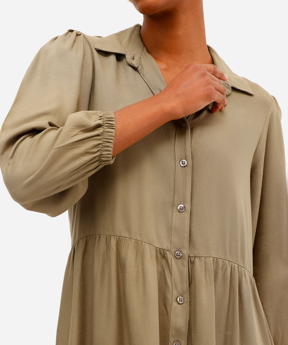 vestido chemise midi de viscose manga bufante verde