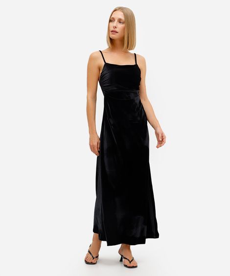 vestido longo feminino de veludo franzido preto