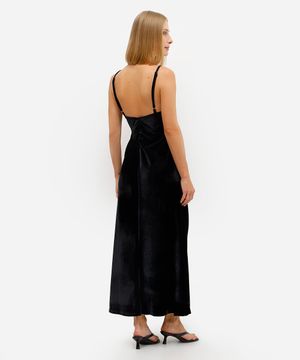 vestido longo feminino de veludo franzido preto