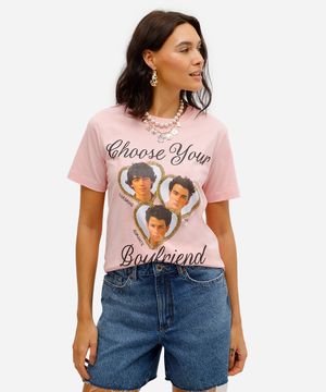camiseta feminina de algodão jonas brothers rosa