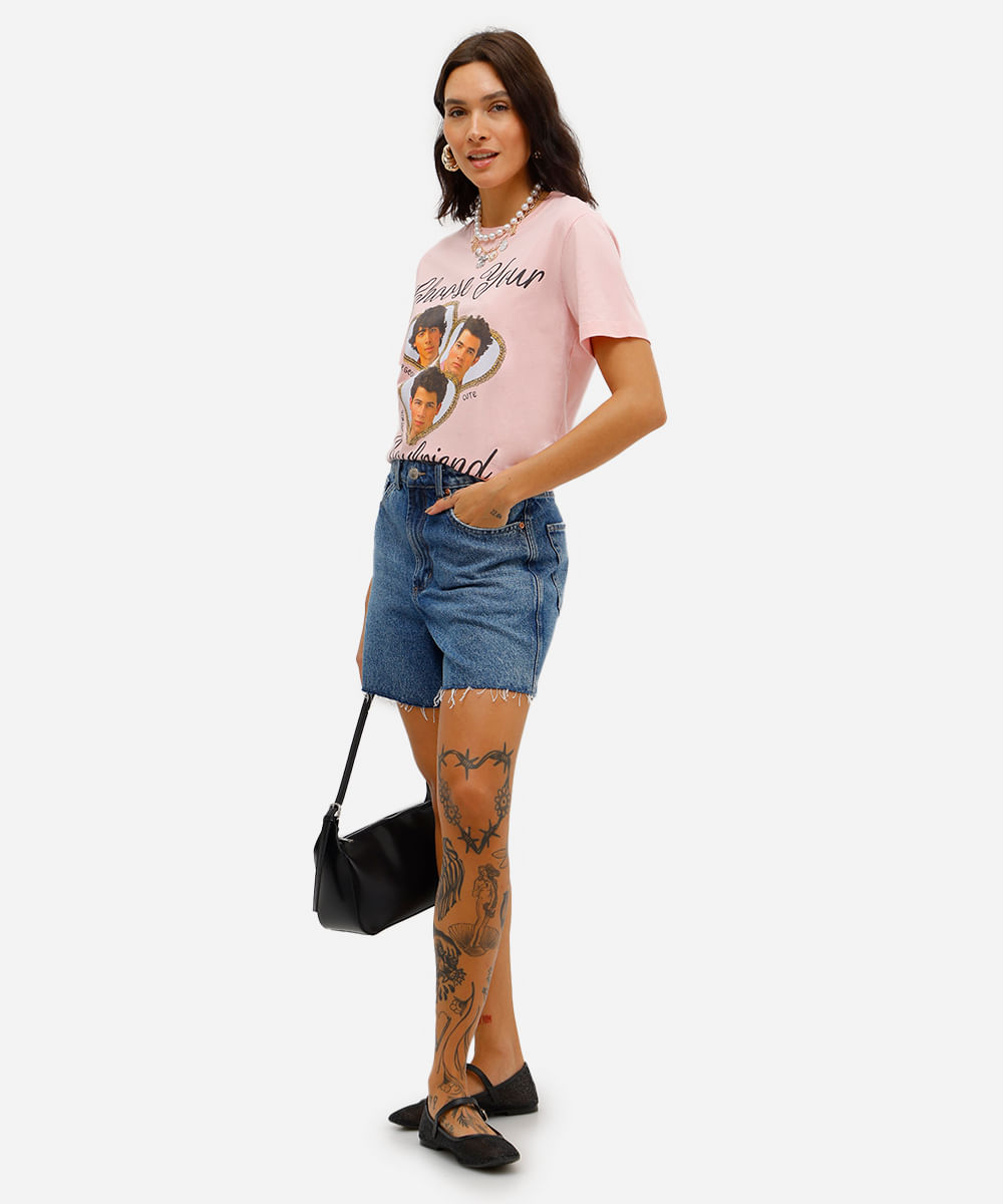 camiseta feminina de algodão jonas brothers rosa