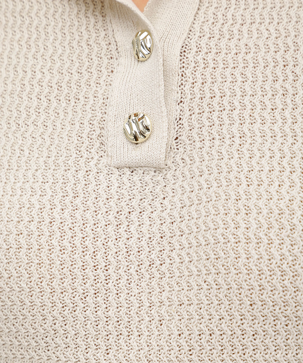 polo feminina de tricot manga bufante bege