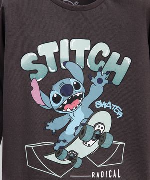 camiseta infantil manga longa stitch cinza