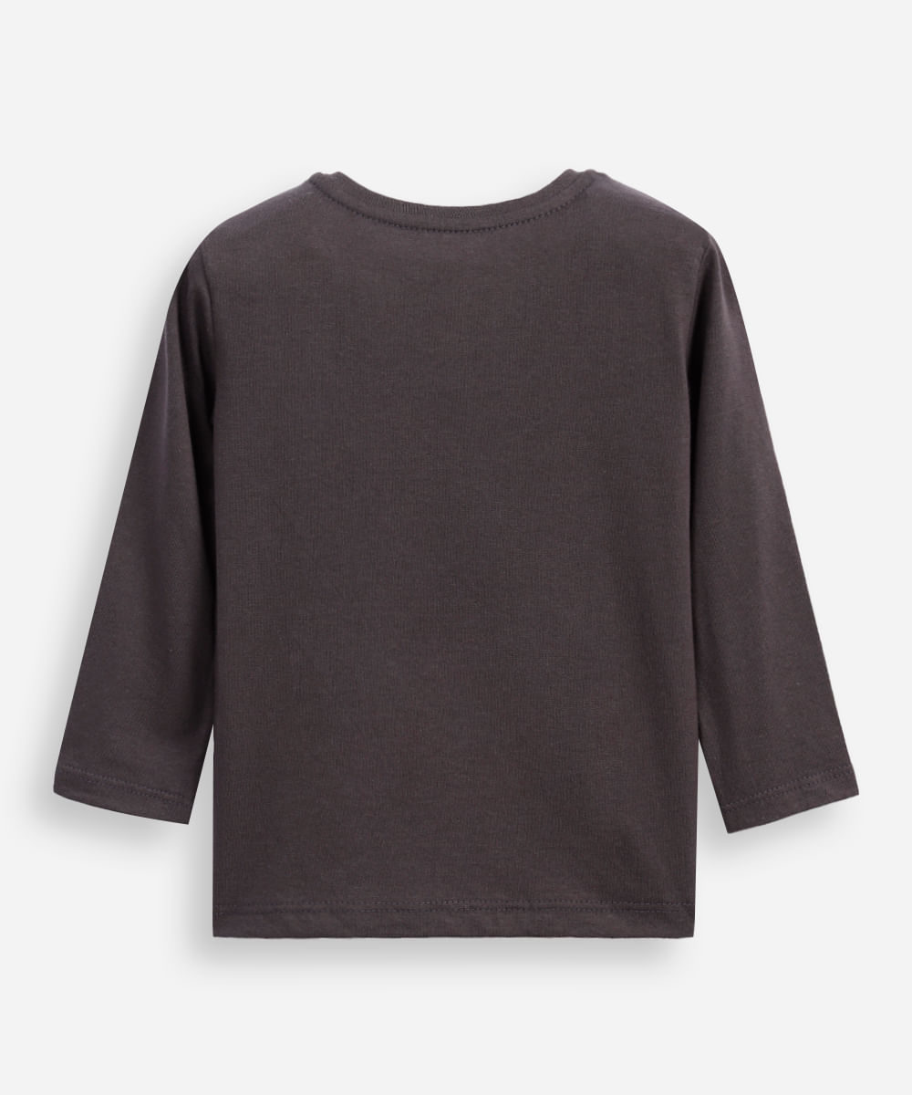 camiseta infantil manga longa stitch cinza
