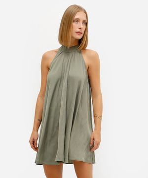 vestido curto feminino acetinado halterneck verde