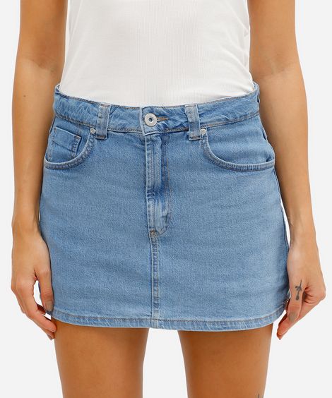 short saia feminino jeans azul