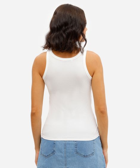 regata básica feminina de algodão com bojo canelada off white