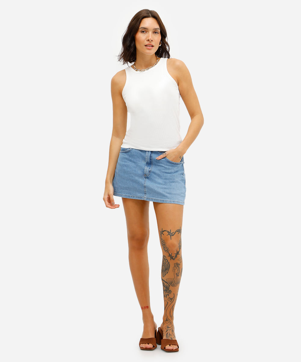 regata básica feminina de algodão com bojo canelada off white