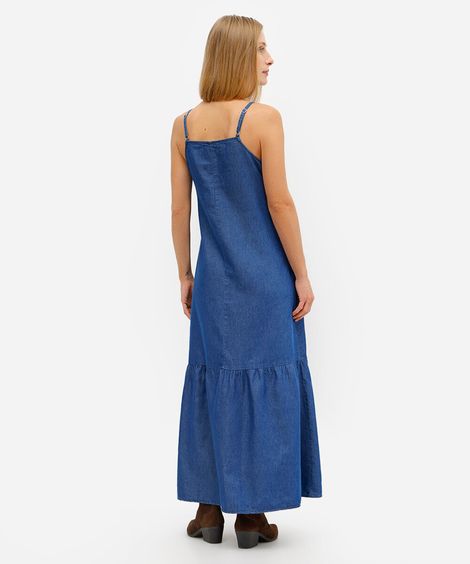 vestido longo feminino jeans alça fina azul