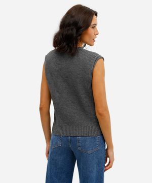 colete feminino de tricot decote v cinza
