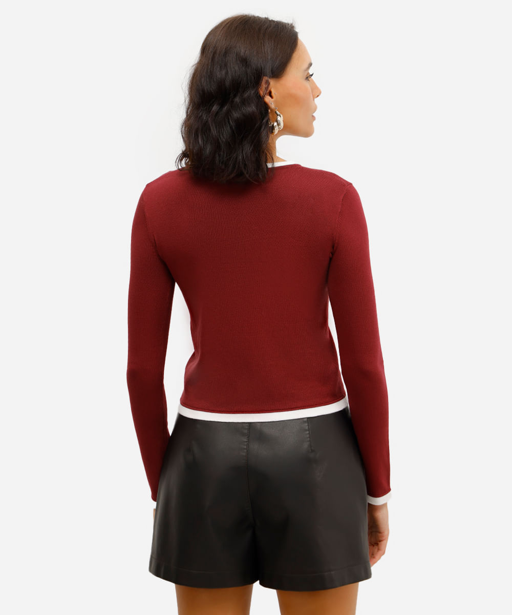 blusa básica feminina de tricot manga longa vinho