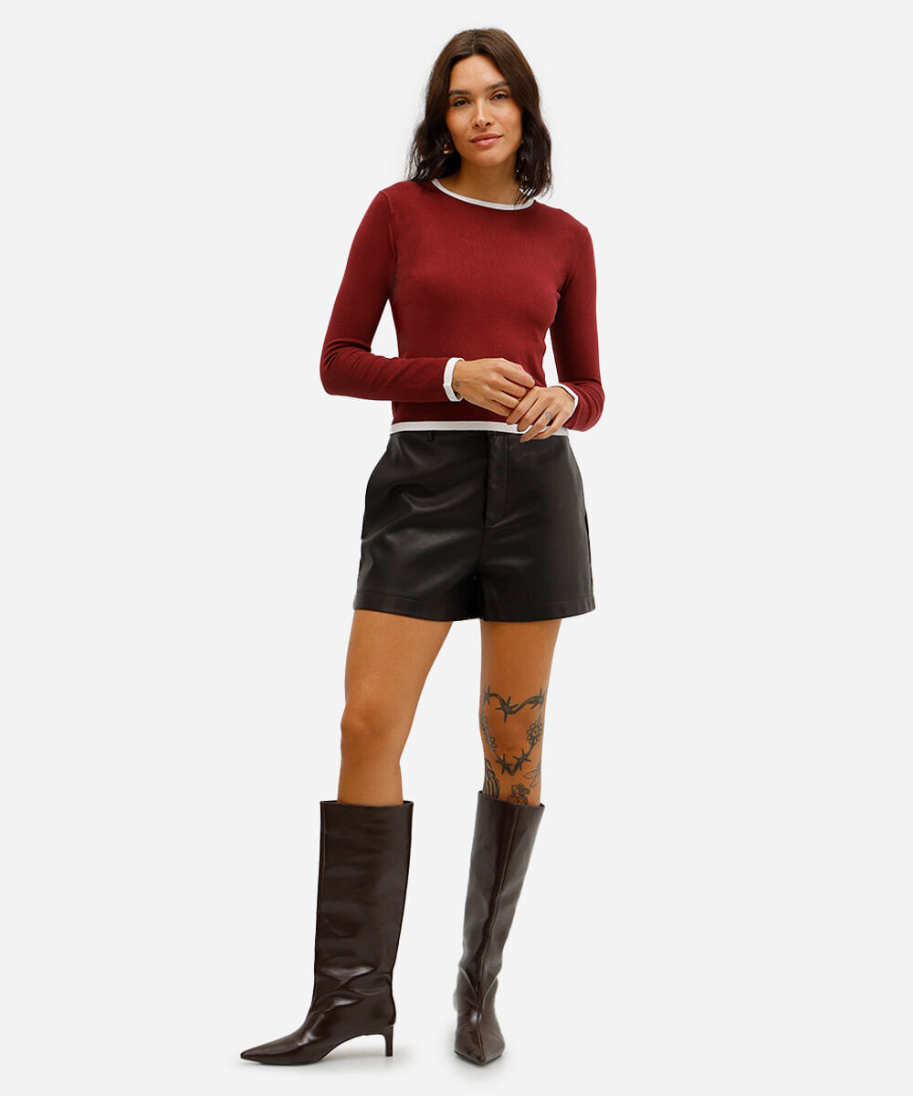 blusa básica feminina de tricot manga longa vinho