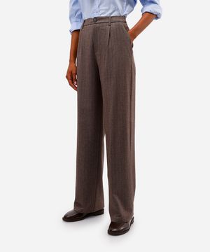 calça wide leg feminina com pregas marrom