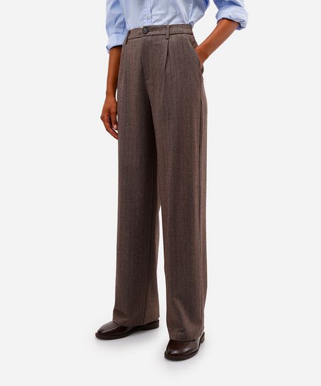 calça wide leg feminina com pregas marrom