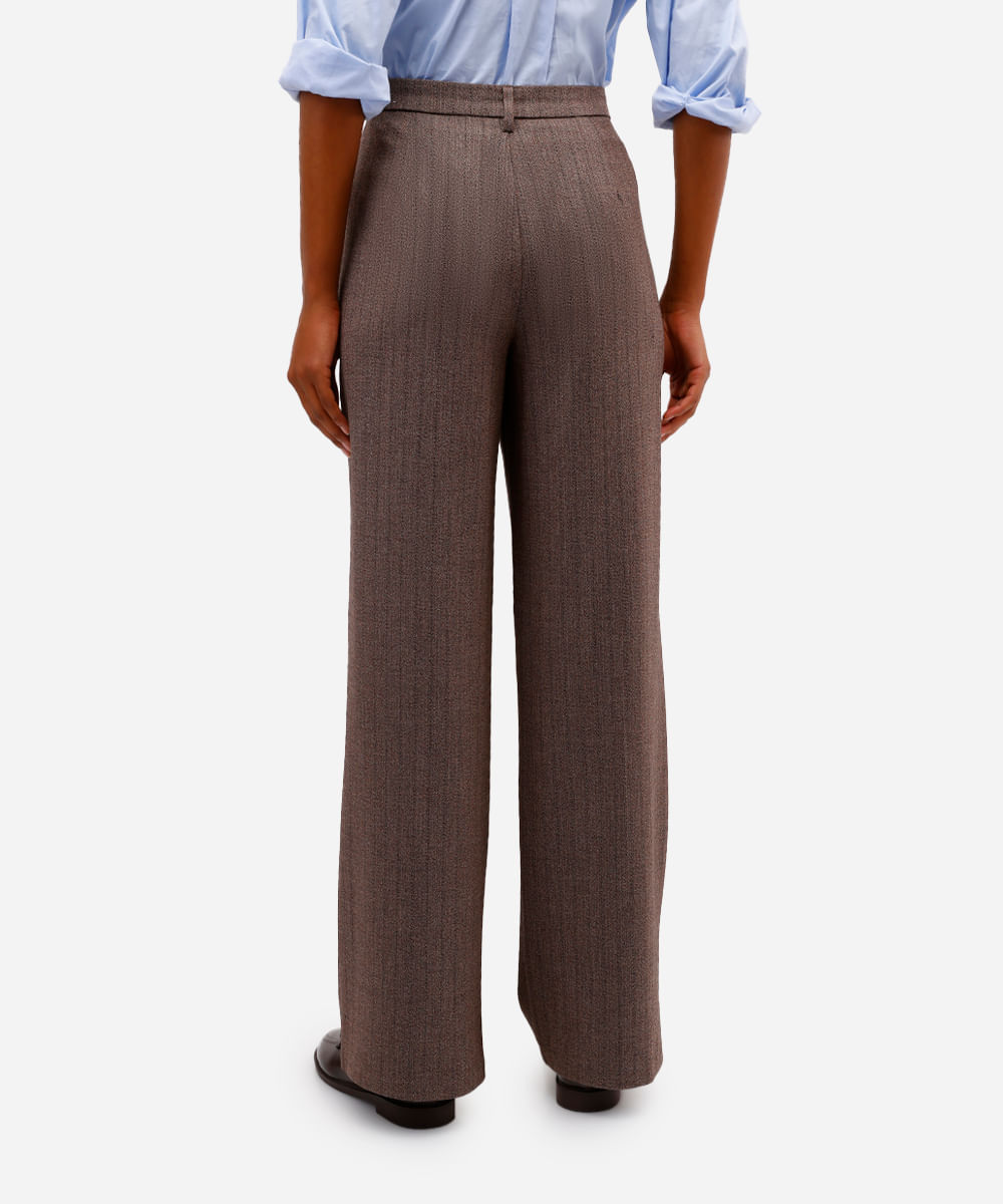 calça wide leg feminina com pregas marrom