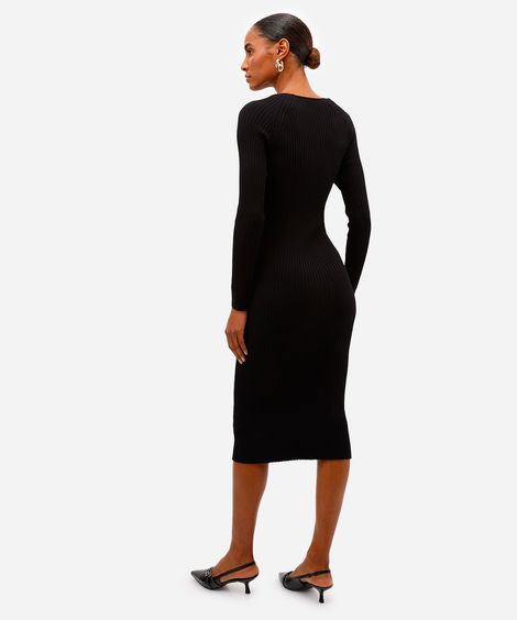 vestido midi feminino de tricot canelado preto