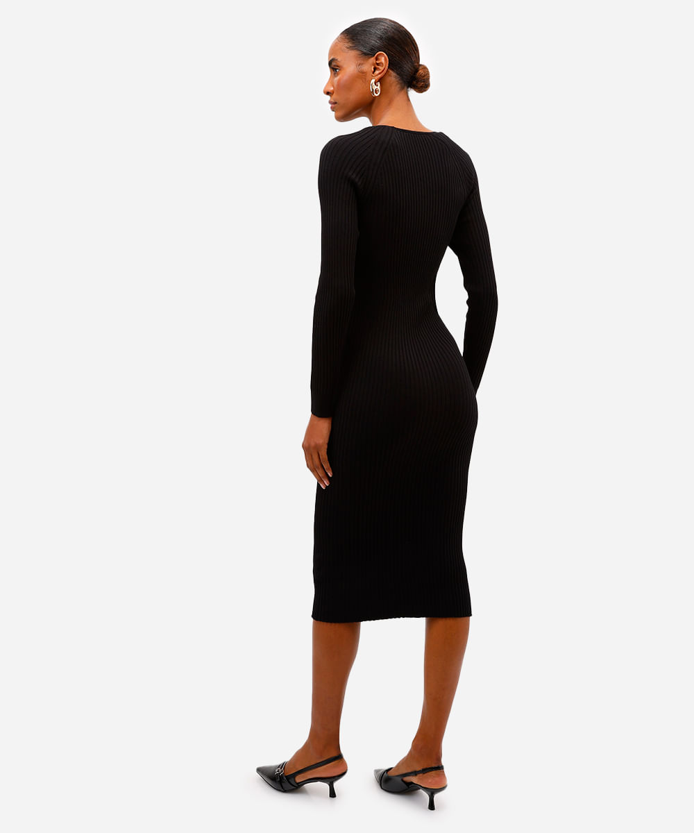 vestido midi feminino de tricot canelado preto