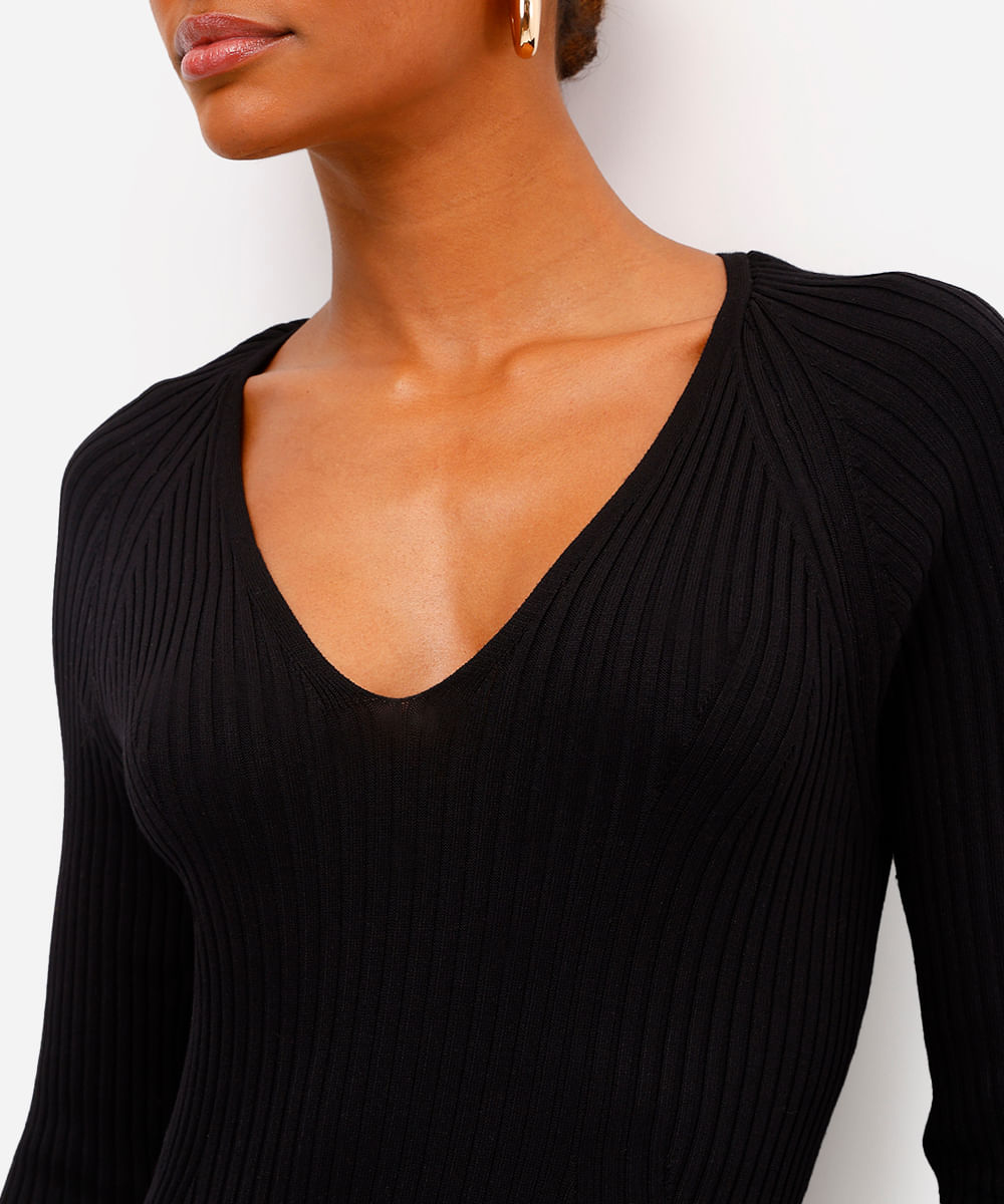 vestido midi feminino de tricot canelado preto