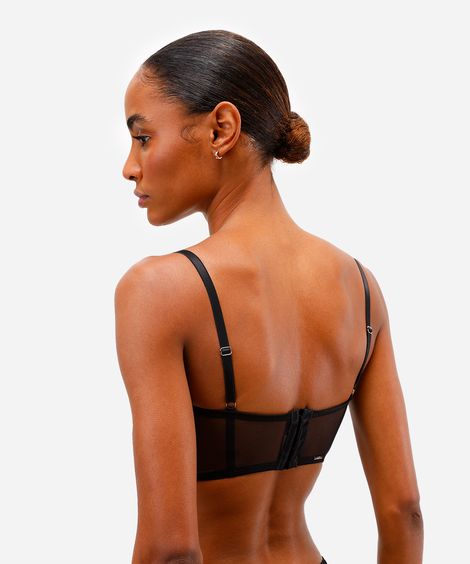 sutiã cropped meia taça de tule com renda preto