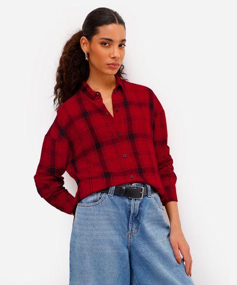 camisa feminina de viscose xadrez vermelha