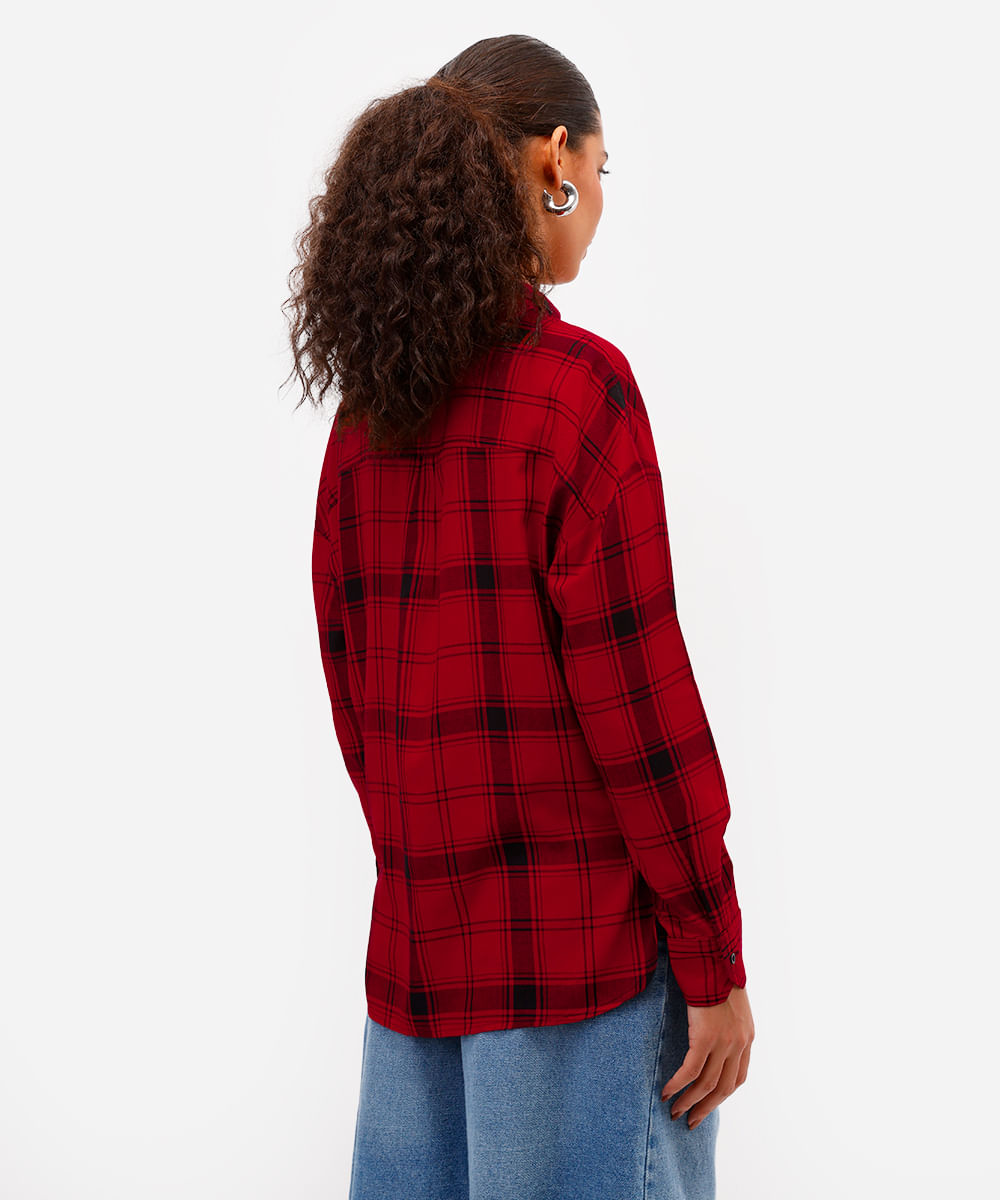 camisa feminina de viscose xadrez vermelha