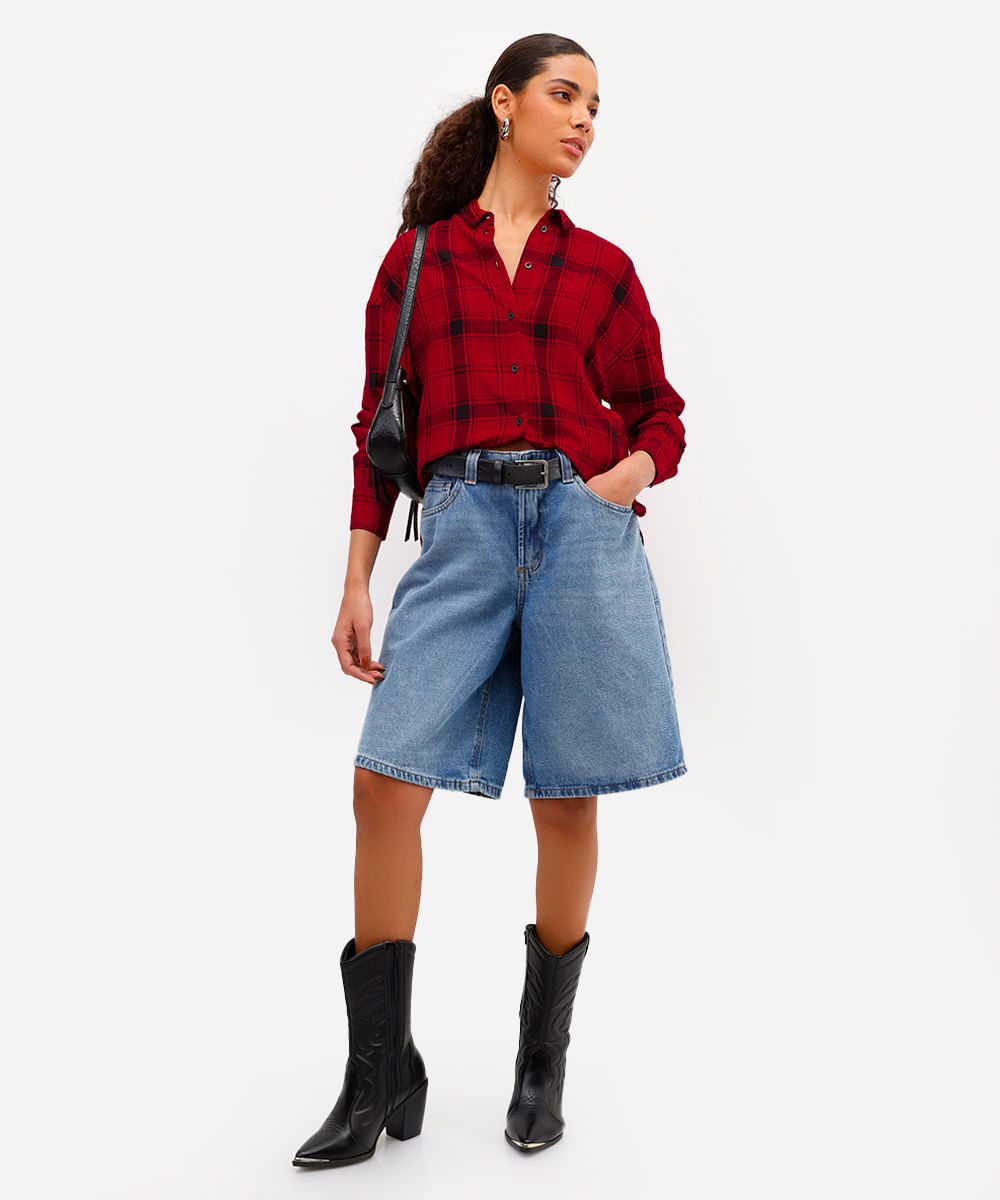 camisa feminina de viscose xadrez vermelha