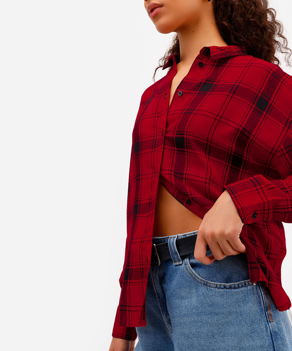 camisa feminina de viscose xadrez vermelha