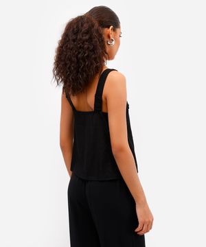 blusa feminina com linho decote quadrado preta
