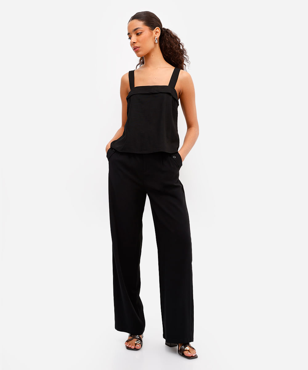 blusa feminina com linho decote quadrado preta