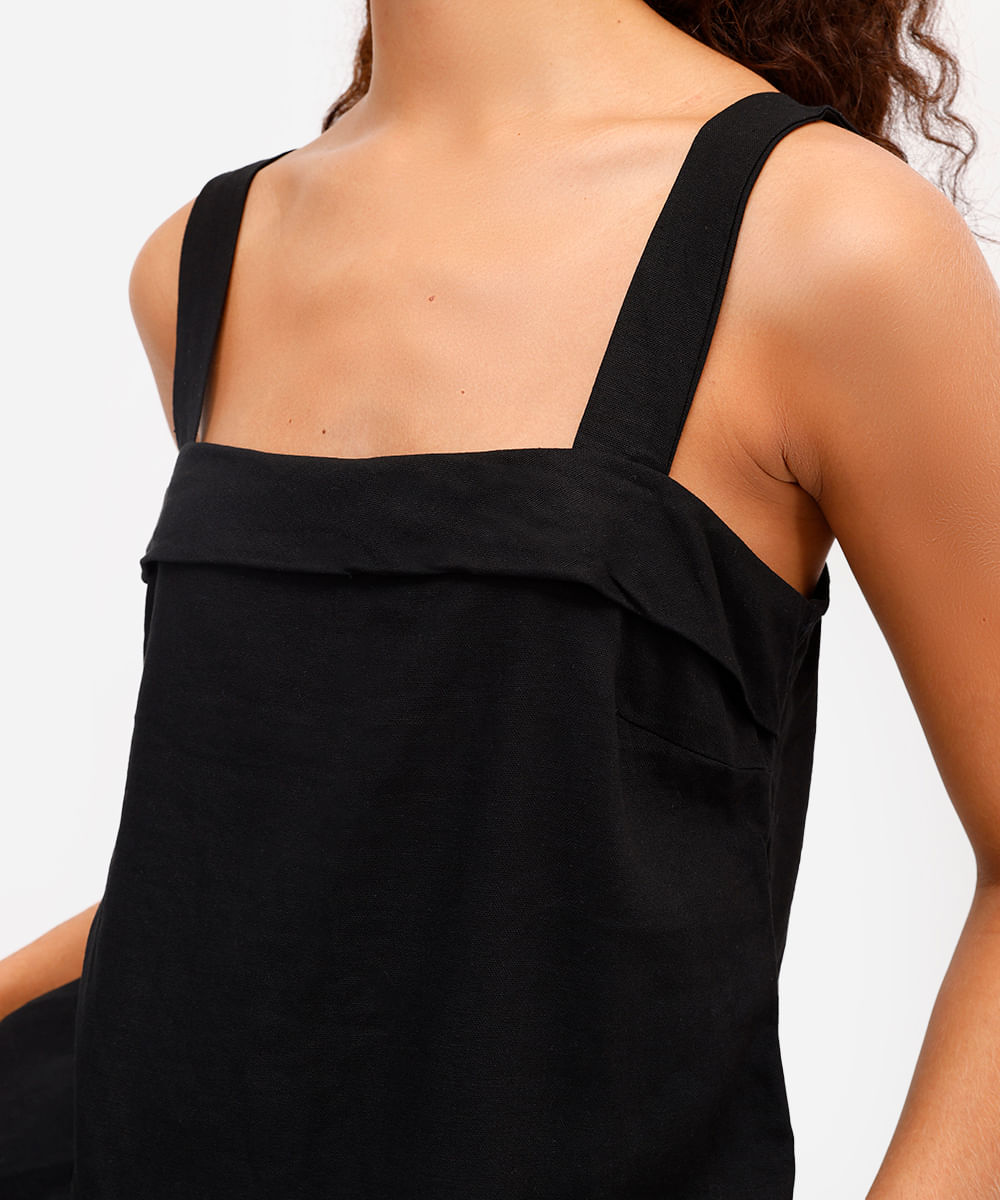 blusa feminina com linho decote quadrado preta
