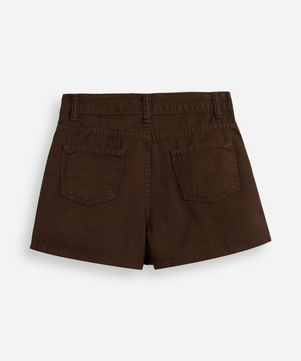 short saia juvenil de sarja cargo marrom