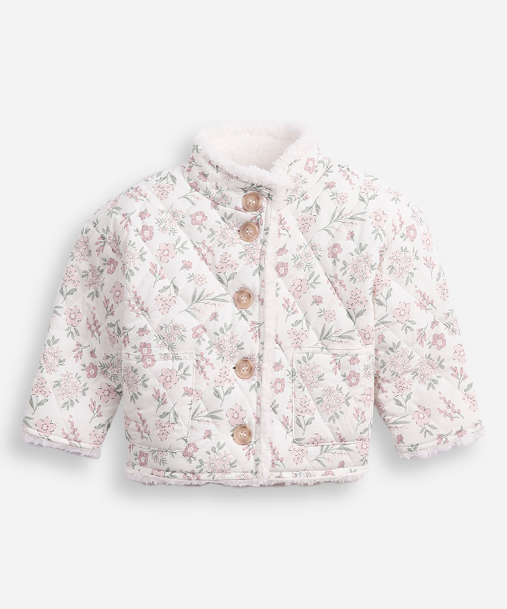 jaqueta puffer infantil matelassê floral colorida