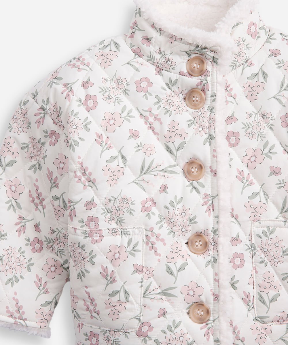 jaqueta puffer infantil matelassê floral colorida