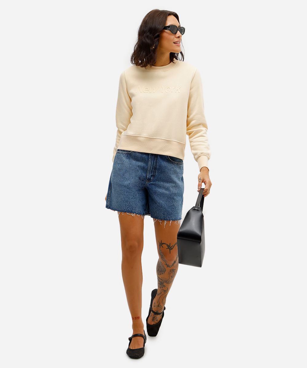blusão feminino de moletom felpado new york amarelo