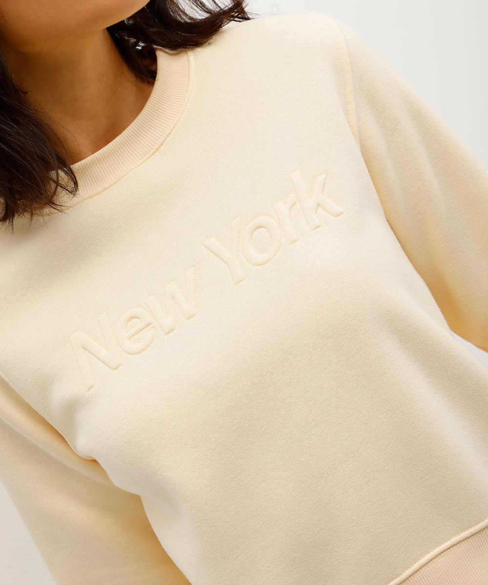 blusão feminino de moletom felpado new york amarelo