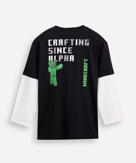 camiseta juvenil sobreposição minecraft  preto