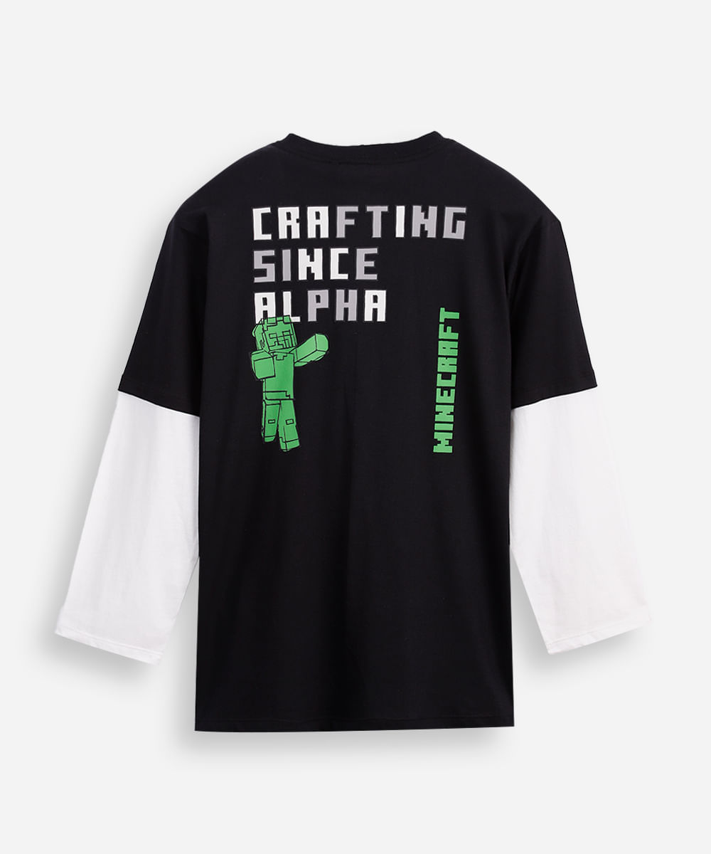 camiseta juvenil sobreposição minecraft  preto