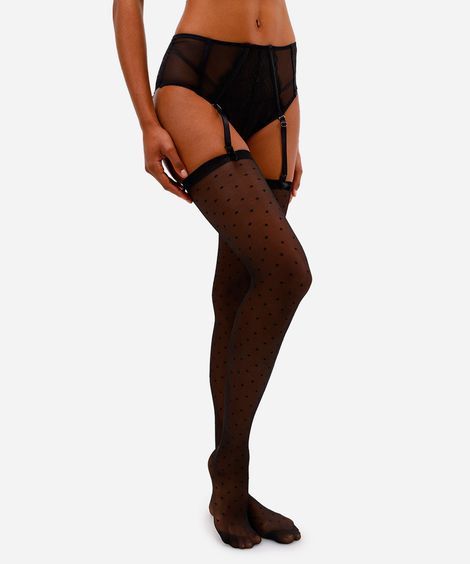 meia fina 7/8 poá feminina preta