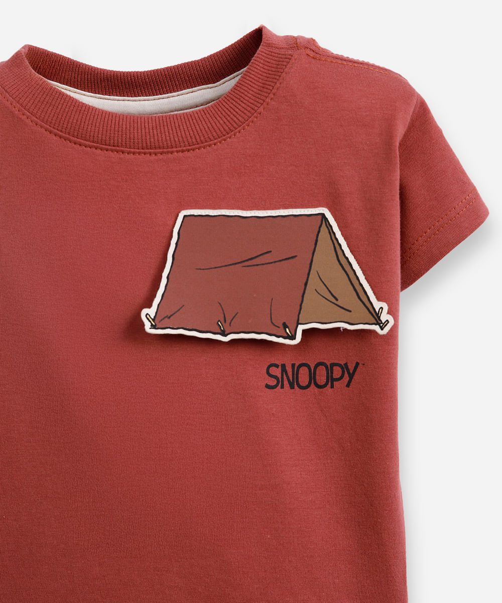 camiseta infantil manga curta snoopy interativo vermelho