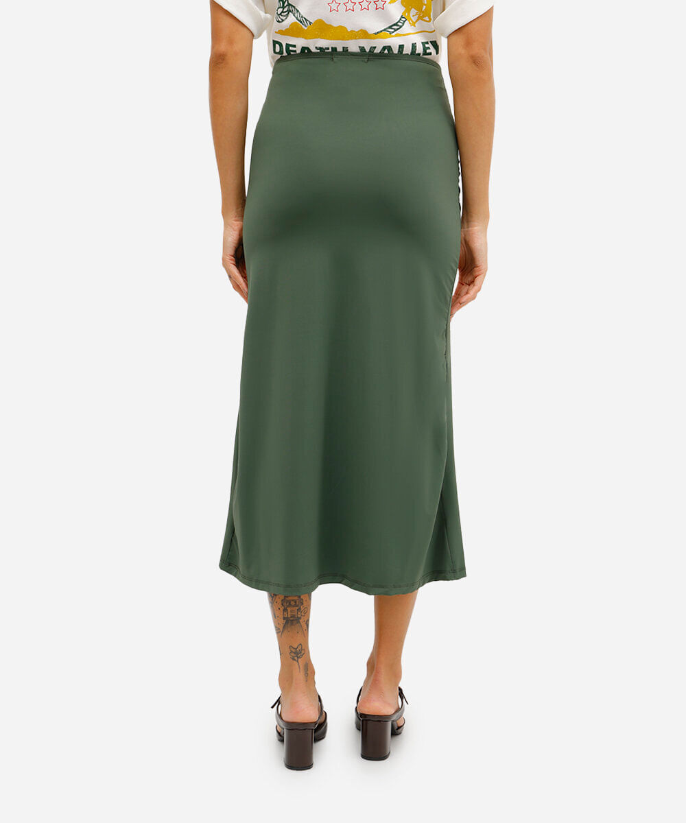saia midi feminina básica de poliamida franzida verde