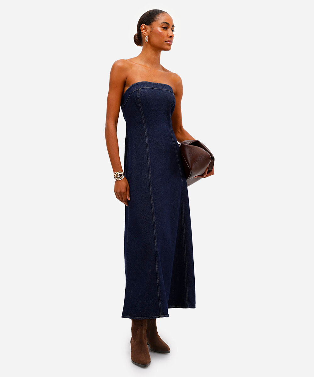 vestido sem alça feminino jeans