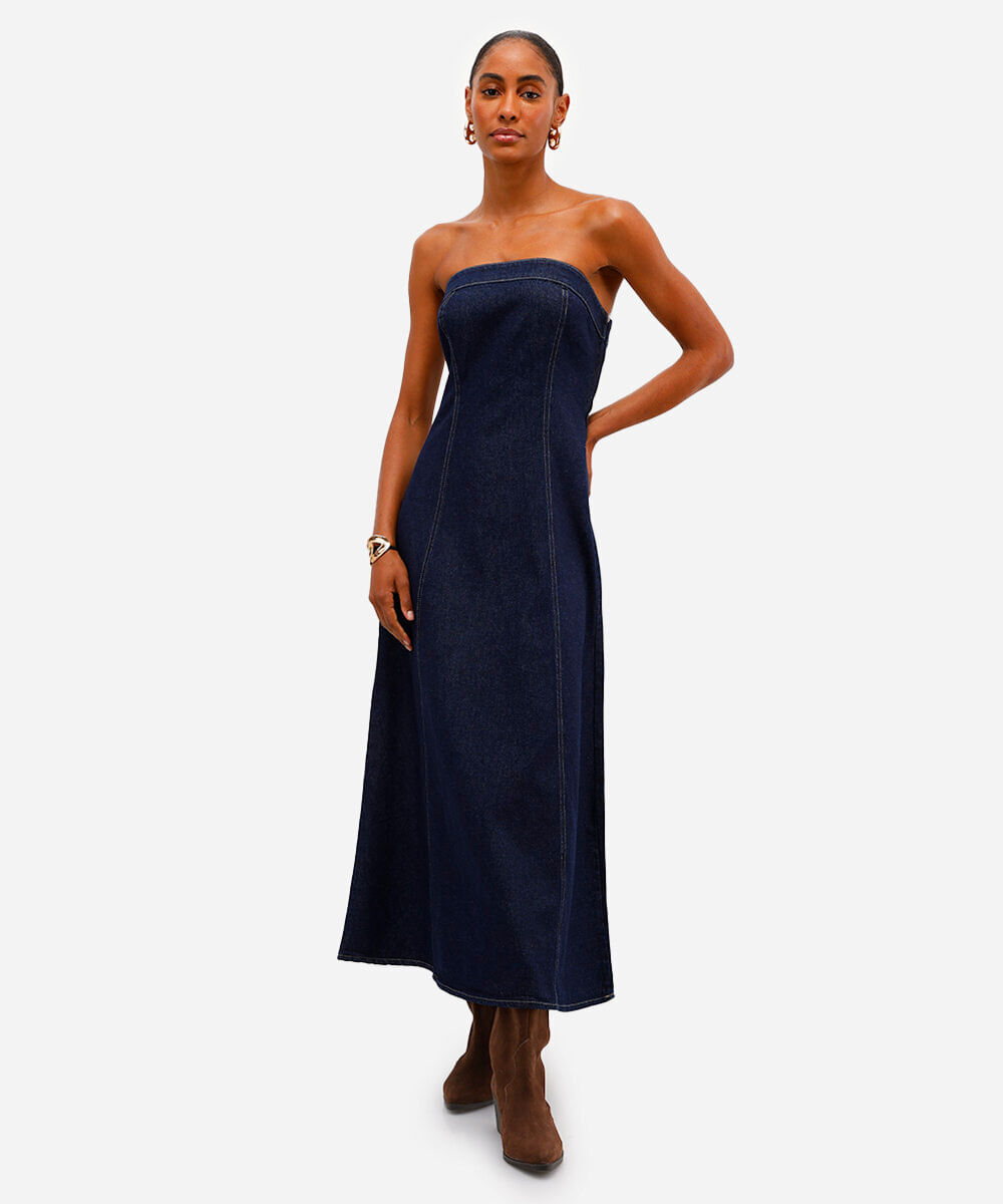 vestido sem alça feminino jeans