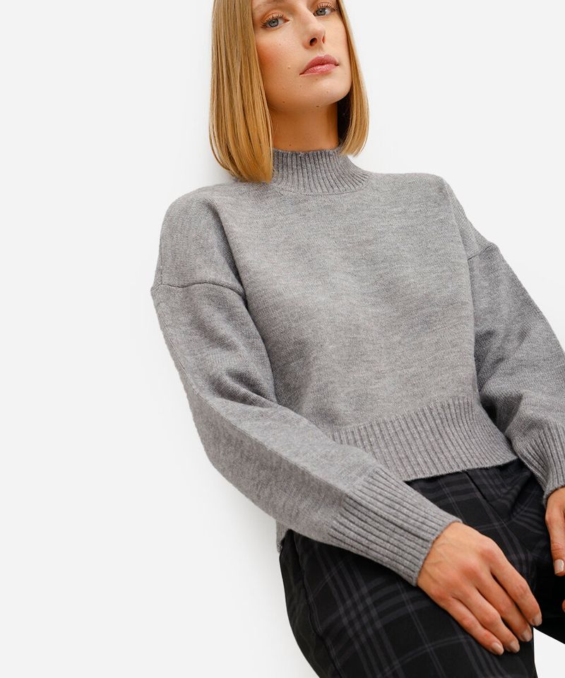 suéter cropped feminino de tricot cinza