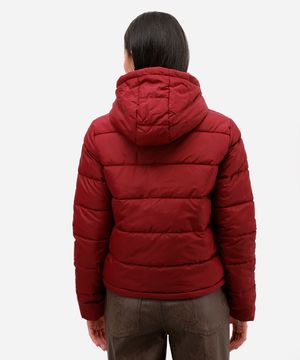 jaqueta alongada puffer com capuz - vinho